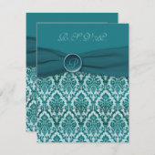 AFDRUKTE RIBBON  Blauwgroen Damask Reply Card RSVP Kaartje (Voorkant / Achterkant)