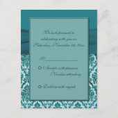 AFDRUKTE RIBBON  Blauwgroen Damask Reply Card RSVP Kaartje (Achterkant)