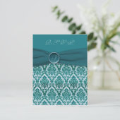 AFDRUKTE RIBBON  Blauwgroen Damask Reply Card RSVP Kaartje (Staand voorkant)