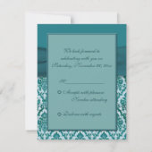 AFDRUKTE RIBBON  Blauwgroen Damask Reply Card RSVP Kaartje (Achterkant)