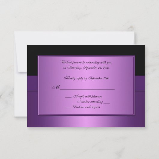 AFDRUKTE RIBBON Paars, zwarte reactiekaart RSVP Kaartje (Achterkant)