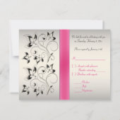 AFDRUKTE RIBBON Pink Black Silver Floral Reply Car RSVP Kaartje (Achterkant)