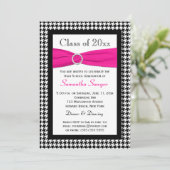 AFDRUKTE RIBBON Pink Black White Afstuderen Invite Kaart (Staand voorkant)