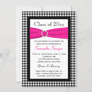 AFDRUKTE RIBBON Pink Black White Afstuderen Invite Kaart