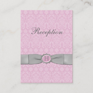 AFDRUKTE RIBBON Pink Grey Damask Enclosure Card Informatiekaartje