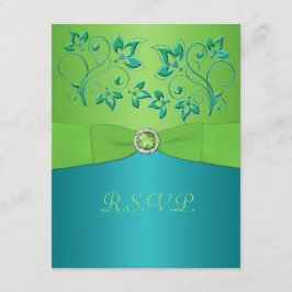 AFDRUKTE RIBBON Turquoise, Limoen Floral RSVP-kaar RSVP Kaartje