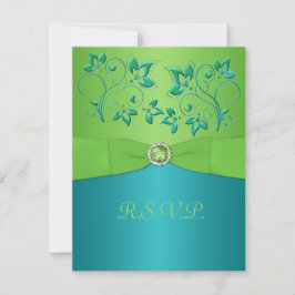 AFDRUKTE RIBBON Turquoise, Limoen Floral RSVP-kaar RSVP Kaartje