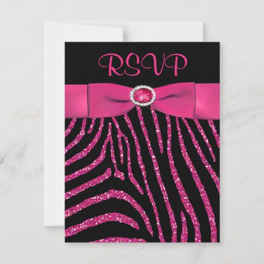 AFDRUKTE RIBBON Zebra Pink FAUX Glitter RSVP-kaart RSVP Kaartje (Voorkant)