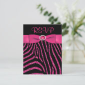 AFDRUKTE RIBBON Zebra Pink FAUX Glitter RSVP-kaart RSVP Kaartje (Staand voorkant)