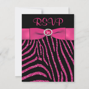 AFDRUKTE RIBBON Zebra Pink FAUX Glitter RSVP-kaart RSVP Kaartje