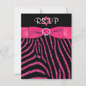 AFDRUKTE RIBBON-Zebra, roze FAUX Glitter RSVP-kaar Kaart (Voorkant)