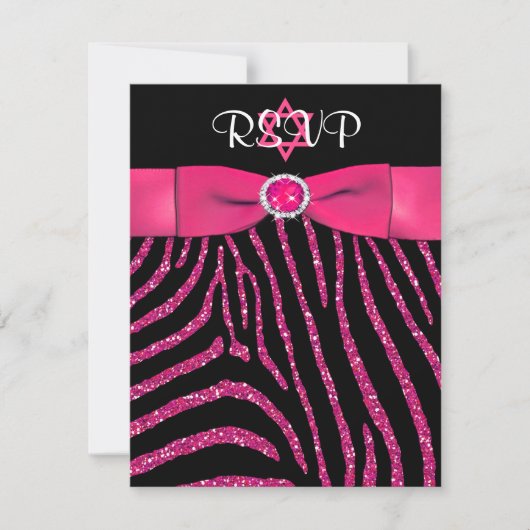 AFDRUKTE RIBBON-Zebra, roze FAUX Glitter RSVP-kaar Kaart (Voorkant)