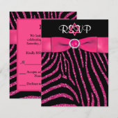 AFDRUKTE RIBBON-Zebra, roze FAUX Glitter RSVP-kaar Kaart (Voorkant / Achterkant)