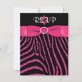 AFDRUKTE RIBBON-Zebra, roze FAUX Glitter RSVP-kaar Kaart