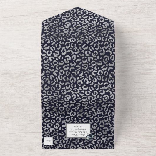 Afdrukventilator van Navy en Silver Leopard All In One Uitnodiging (Buitenkant)