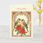 Affectionate Birds and Red Roses Art Nouveau Kaart (Gele Bloem)