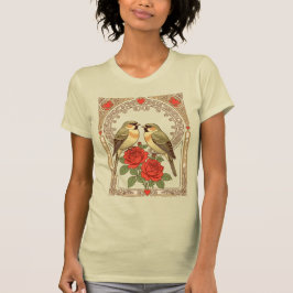 Affectionate Birds and Red Roses Art Nouveau T-shirt