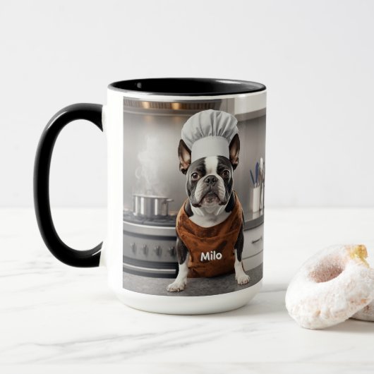 Affectionate Boston Terrier Personalized Mok (Met donut)