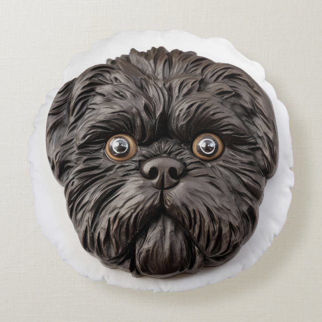 Affenpinscher 3D geïnspireerd Rond Kussen (Voorkant)