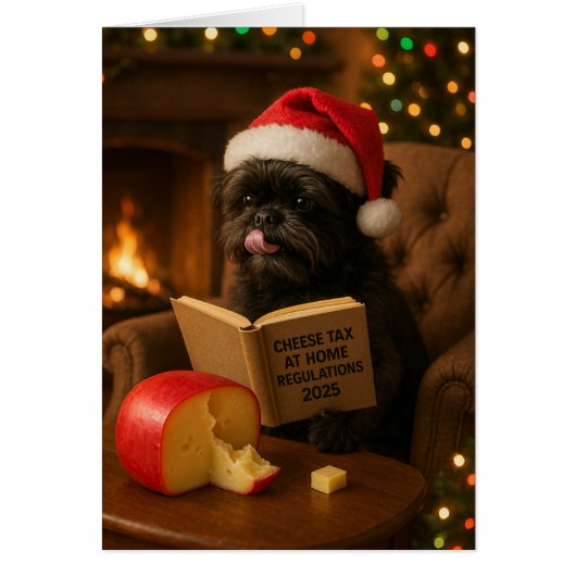 Affenpinscher 'Cheese Tax' Christmas card (Voorkant)