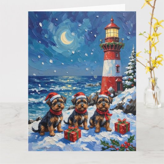 Affenpinscher Christmas Lighthouse Holiday Kaart (Gele Bloem)