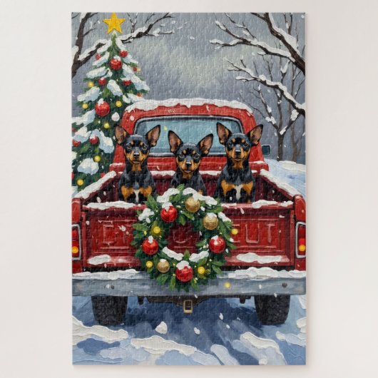Affenpinscher Christmas Red Truck Holiday Legpuzzel (Verticaal)