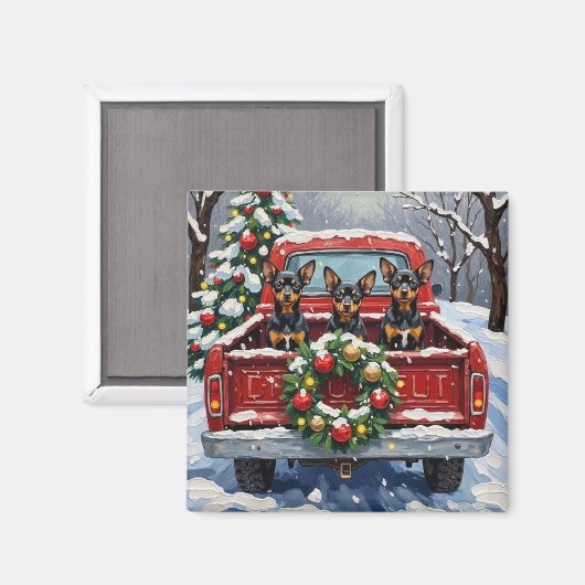 Affenpinscher Christmas Red Truck Holiday Magneet (Voorkant / Achterkant)