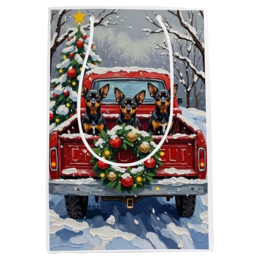 Affenpinscher Christmas Red Truck Holiday Medium Cadeauzakje (Voorkant)