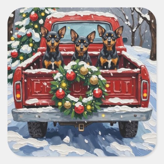Affenpinscher Christmas Red Truck Holiday Vierkante Sticker (Voorkant)