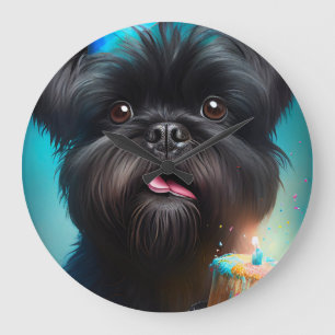 Affenpinscher die verjaardagsballonnen taart viert grote klok