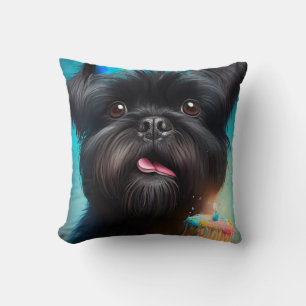 Affenpinscher die verjaardagsballonnen taart viert kussen