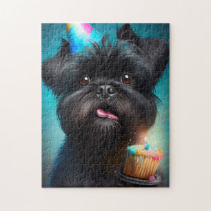 Affenpinscher die verjaardagsballonnen taart viert legpuzzel