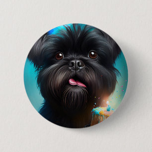 Affenpinscher die verjaardagsballonnen taart viert ronde button 5,7 cm