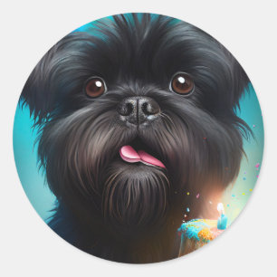Affenpinscher die verjaardagsballonnen taart viert ronde sticker