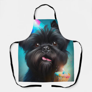 Affenpinscher die verjaardagsballonnen taart viert schort
