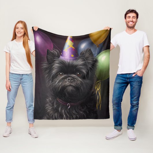 Affenpinscher Dog Birthday-ballonnen Fleece Deken (In situ)