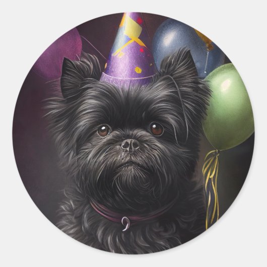 Affenpinscher Dog Birthday-ballonnen Ronde Sticker (Voorkant)