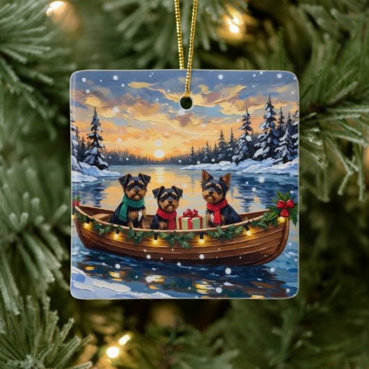 Affenpinscher Dog Christmas Boat Holiday Keramisch Ornament (Boom)
