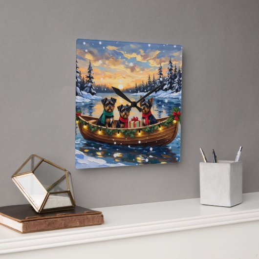 Affenpinscher Dog Christmas Boat Holiday Vierkante Klok (Kantoor)