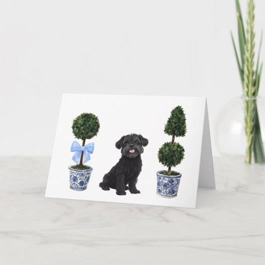 Affenpinscher Dog Puppy Topiary Waterverf Kaart (Voorkant)