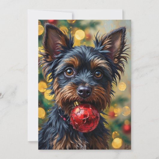 Affenpinscher Dog with Christmas Ornament Feestdagenkaart (Voorkant)