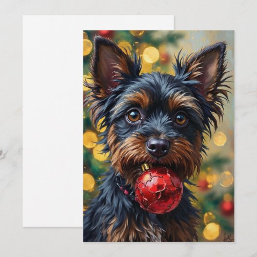 Affenpinscher Dog with Christmas Ornament Feestdagenkaart (Voorkant / Achterkant)