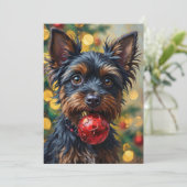 Affenpinscher Dog with Christmas Ornament Feestdagenkaart (Staand voorkant)