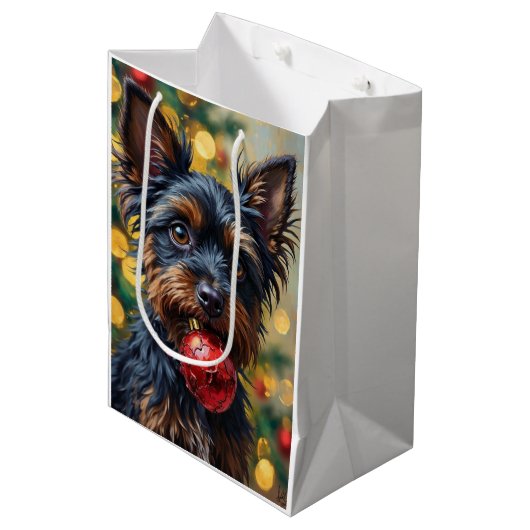 Affenpinscher Dog with Christmas Ornament Medium Cadeauzakje (Voorkant Gekanteld)