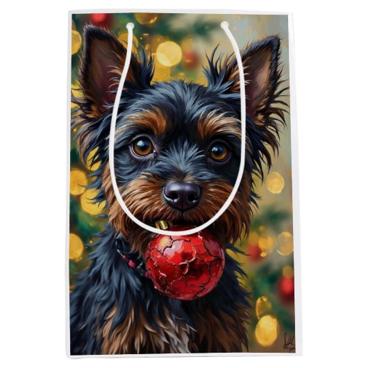Affenpinscher Dog with Christmas Ornament Medium Cadeauzakje (Voorkant)