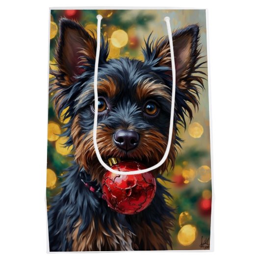 Affenpinscher Dog with Christmas Ornament Medium Cadeauzakje (Achterkant)