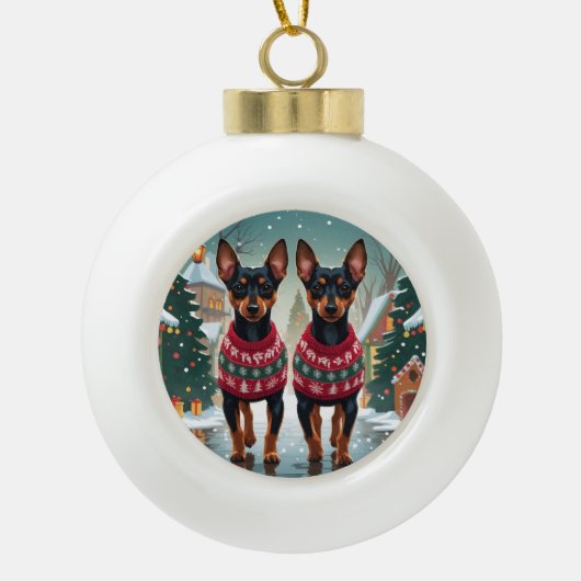 Affenpinscher Dogs Christmas Snow Holiday Keramische Bal Ornament (Voorkant)