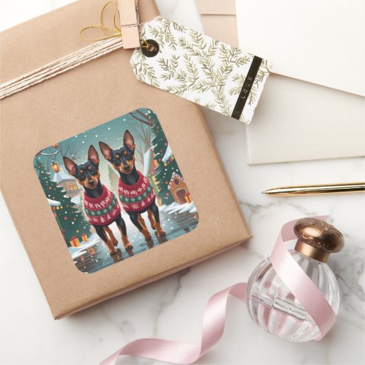 Affenpinscher Dogs Christmas Snow Holiday Vierkante Sticker (Geschenken)