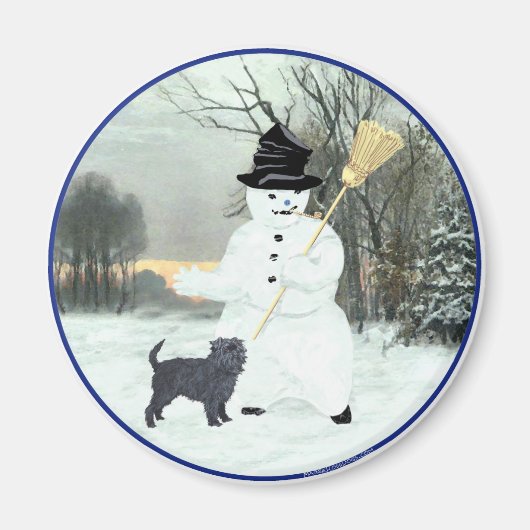 Affenpinscher en Sneeuwman Magneet (Voorkant)