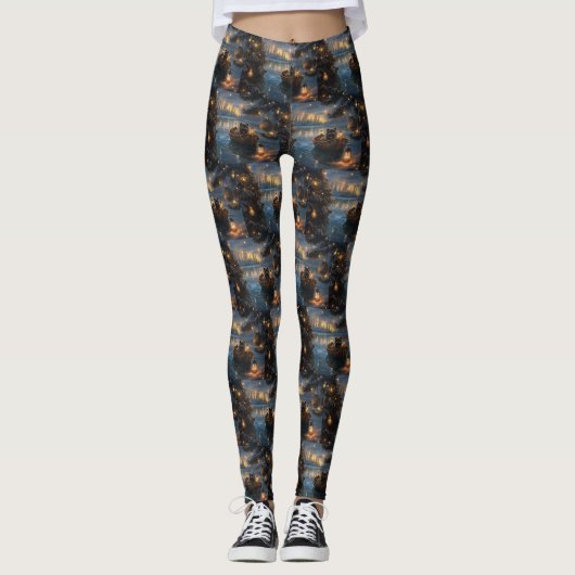 Affenpinscher Feestelijke Kerstreis Leggings (Voorkant)